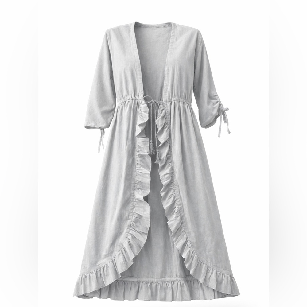 Organic Cotton Boho Duster Cardigan, Light Gray Long Bohemian Kimono Jacket S/M - Picture 5 of 10